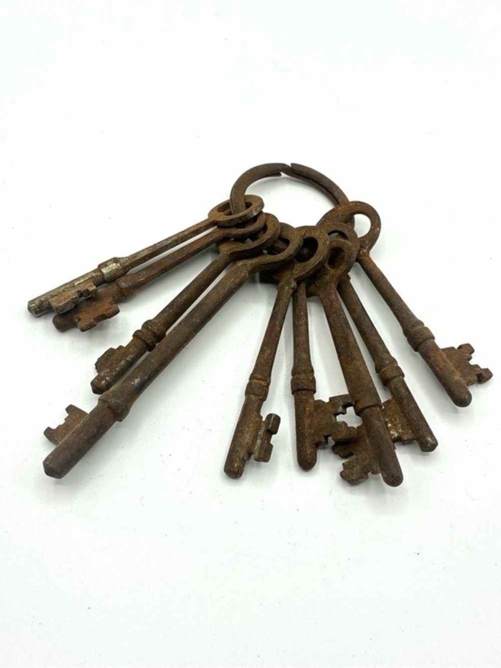 Antique Iron Skeleton Key Lot of 9 Barrel Keys Original Ring Primitive